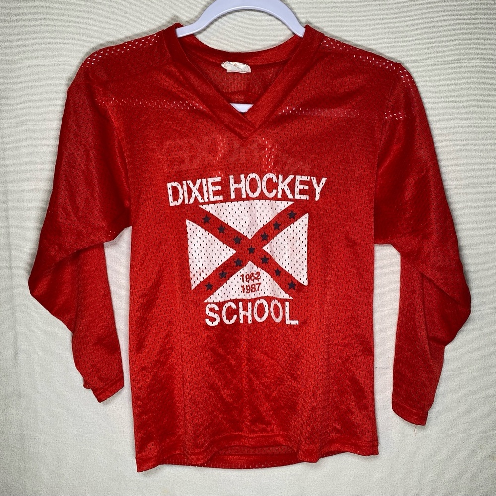 VTG Dixie Hockey School Jersey Red Junior Size Small 25th Anniversary Trimark